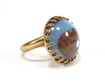 saphiret Glas Rose blue antique gold ring sapphire handmade glass Opal glass vintage bohemia glass handmade in cologne