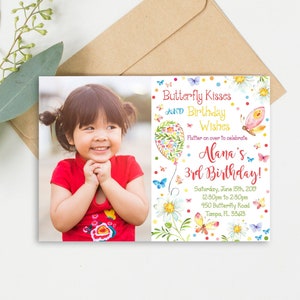 FICHIER NUMÉRIQUE, Faire-part d'anniversaire papillon, Faire-part de fête d'anniversaire jardin, Faire-part d'anniversaire fille, Faire-part printemps été