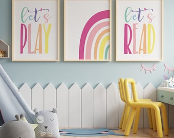Rainbow Playroom Prints: Set of 3, Play, Read (Digital Download)