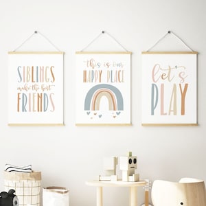 Sibling Wall Art Set, Kids Room Decor, Rainbow, Playful Prints (Digital Download) image 3