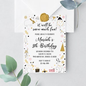 DIGITAL FILE, Kid's Winter Theme Birthday Party Invitation, Christmas Birthday Party Invite, Birthday Party Invitation, Snow Much Fun