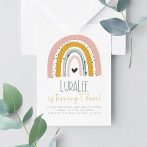 DIGITAL FILE, Rainbow Birthday Invitation, Rainbow Birthday Invite, Rainbow Birthday Party, Girl Birthday Invitation, Girl Birthday Party