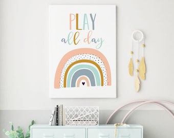 DIGITAL FILE, Play All Day Print, Playroom Prints, Playroom Decor, Toddler Wall Art, Kids Room Decor, Wall Art for Kids, Let's Play, TILDE