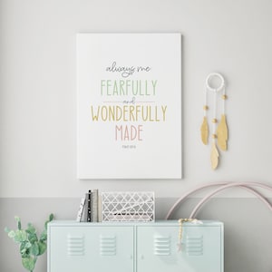 Psalm 139:14, Fearfully and Wonderfully Made, Bible Verse Printable, Scripture Wall Art, Christian Nursery, Girls Room Decor, Christian Gift