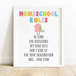 DIGITAL FILE, Homeschool Rules Printable Wall Art, Homeschool Rules Print, Homeschool Decor, Homeschool Room Decor, Kids Wall Art, TWYLA