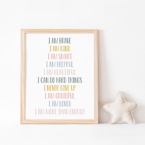 DIGITAL FILE, Words of Affirmation Wall Art, I Am Quotes, Quotes Wall Art, Encouraging Printable, Kids Room Decor, Nursery Prints, POPPY