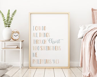 Philippians 4:13, I Can Do All Things Through Christ, Bible Wall Art, Scripture Wall Art, Christian Printable, Christian Home Decor, TASH