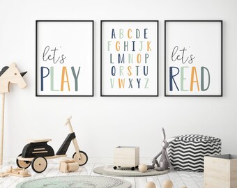 DIGITAL FILES, Set of 3 Playroom Prints, Playroom Wall Decor, Playroom Art, Kids Playroom, Kids Wall Art, Kids Poster, Kids Room Decor, DEEP