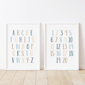 DIGITAL FILES, Alphabet Poster, Alphabet Wall Art, Numbers Poster, Numbers Print, Numbers Wall Art, Classroom Decor, Homeschool, TRANQUIL