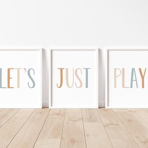 DIGITAL FILES, Set of 3 Playroom Prints, Let&#39;s Just Play, Playroom Wall Art, Playroom Wall Decor, Gender Neutral Playroom Decor, TASH