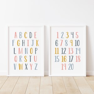 DIGITAL FILES, Alphabet Poster, Alphabet Wall Art, Numbers Poster, Numbers Printable, Numbers Wall Art, Classroom Decor, Homeschool, POPPY