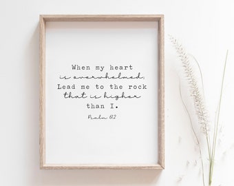 Psalm 61:2, Lead Me To The Rock That Is Higher Than I, Bible Verse Printable, Bible Verse Wall Art, Christian Home Decor, Scripture Print