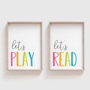 Set of 2 Prints Download, Let&#39;s Play Print, Let&#39;s Read Print, Playroom Wall Art, Playroom Prints, Nursery Print, Kids Room Decor, KORIE