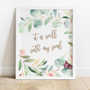 It Is Well With My Soul Printable, It Is Well With My Soul Wall Art, Christian Wall Art, Christian Quotes, Eucalyptus Print, Hymn Print