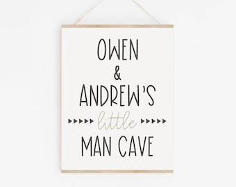 Man Cave Mountains Black Word Kids Play Boys Bed Room Wall Art Print Decor Gift