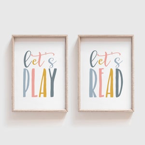 Set of 2 Prints Download, Let&#39;s Play Print, Let&#39;s Read Print, Playroom Printable, Nursery Print, Reading Corner Sign, Kids Room Decor, POPPY