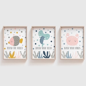DIGITAL FILES, Set of 3 Bathroom Prints, Kids Bathroom Decor, Kids Bathroom Art, Kids Bathroom Wall Art, Kids Bathroom Prints, GRACE