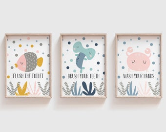 Kids Bathroom Art Prints: Under the Sea Decor Set (Digital Download)