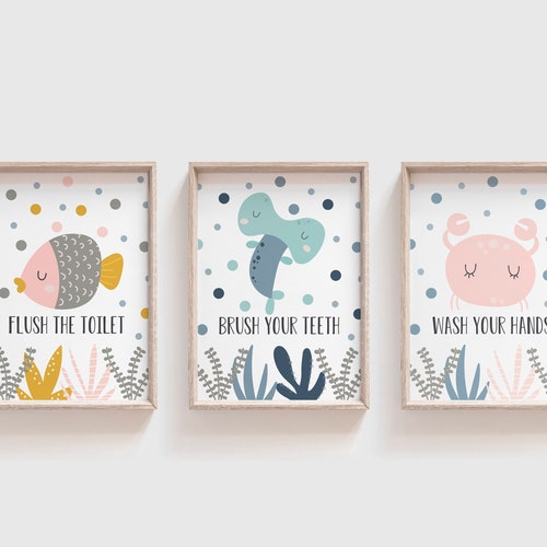 Kids Bathroom Decor Shared Bathroom Wall Prints Set of 3 | Etsy