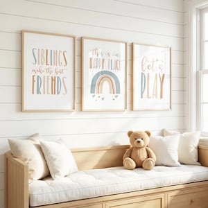 Sibling Wall Art Set, Kids Room Decor, Rainbow, Playful Prints (Digital Download) image 1
