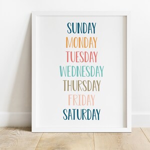 DIGITAL FILE, Days of the Week Printable, Days of the Week Poster ...