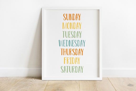 Days of the Week Printable Days of the Week Chart Classroom | Etsy