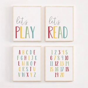 DIGITAL FILES, Kids Room Decor, Let&#39;s Play Print, Let&#39;s Read Print, Alphabet Print, Numbers Poster, Playroom Decor, Homeschool Decor, KELLIE