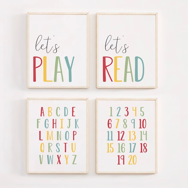 DIGITAL FILES, Kids Room Decor, Let's Play Print, Let's Read Print, Alphabet Print, Numbers Poster, Playroom Decor, Homeschool Decor, KELLIE