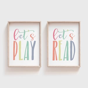Set of 2 Prints Download, Let&#39;s Play Print, Let&#39;s Read Print, Playroom Prints, Nursery Print, Reading Corner Sign, Kids Room Decor, PR234