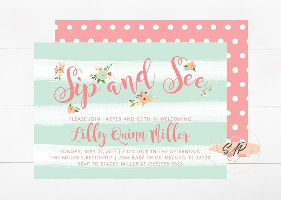 baby sip and see invitation sip and see invitation girl etsy