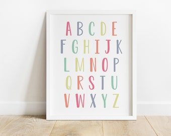 DIGITAL FILE, Alphabet Poster, ABC Wall Art, Nursery Decor, Kids Room Decor, Playroom Decor, Classroom Print, Homeschool Decor, PR234