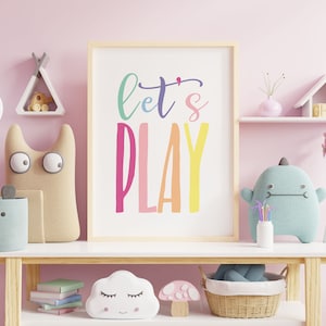 DIGITAL FILE, Let&#39;s Play Print, Playroom Wall Art, Playroom Print, Playroom Decor, Kids Room Decor, Toddler Wall Art, Quotes for Kids, BW234