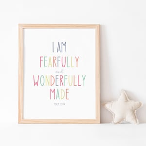 Psalm 139:14 Printable, Fearfully and Wonderfully Made, Christian Nursery Decor, Baby Shower Gift, Girls Room Decor, Playroom Print, PR234