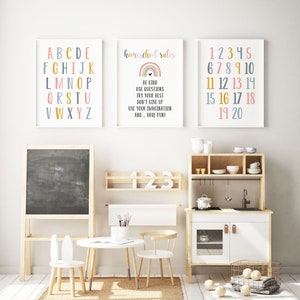 DIGITAL FILES, Homeschool Printables, Homeschool Decor, Homeschool Rules, Playroom Decor, Alphabet Poster, Numbers Printable, POPPY