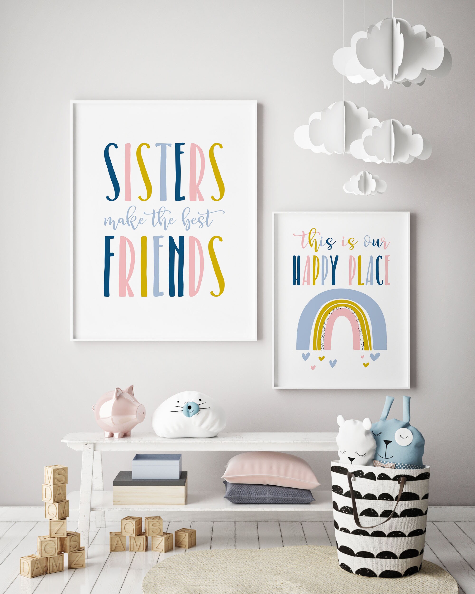 Rainbow Wall Art Girls Gallery Wall Girls Nursery Quotes Girls Room Decor Playroom Wall Art Girls Nursery Art Set of 4 Prints