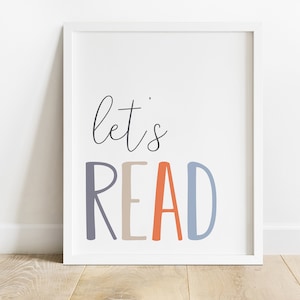 Let&#39;s Read Printable, Reading Corner Sign, Kids Room Decor, Toddler Wall Art, Playroom Wall Art, Classroom Prints, Reading Nook, VOLCAN