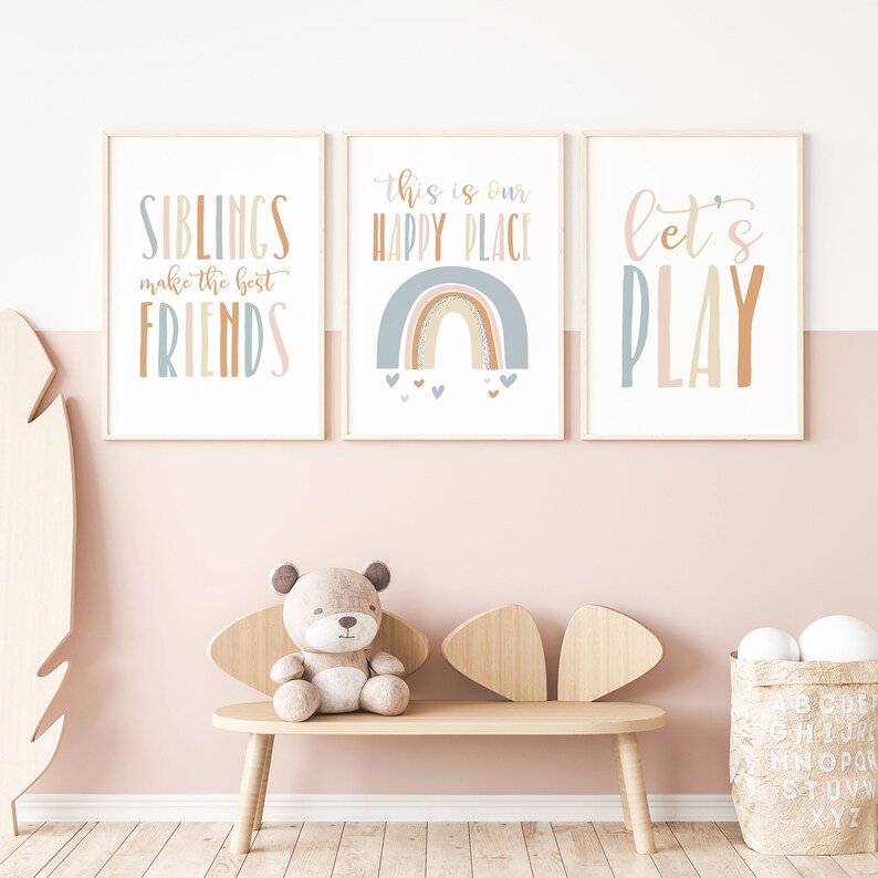 Sibling Wall Art Set, Kids Room Decor, Rainbow, Playful Prints (Digital Download) image 2