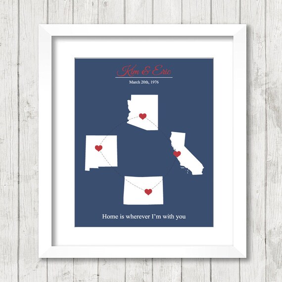 USA Love Map Four States One Print Phoenix AZ | Etsy