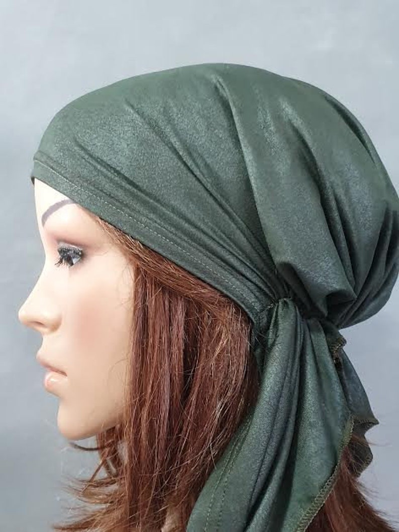 Dark Green Head Scarf Tichel Green Hair Covering Green Etsy
