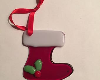 Red fused glass Christmas stocking