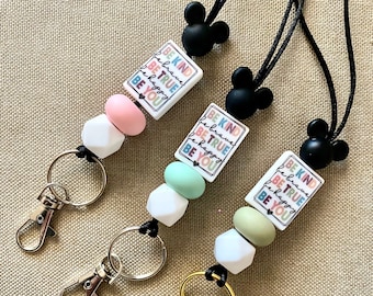 Work Lanyard for ID or Keys - Mickey - Custom Silicone Beads  - Be You - Be Kind -Positive Message Fun - Teacher School - Work and Play