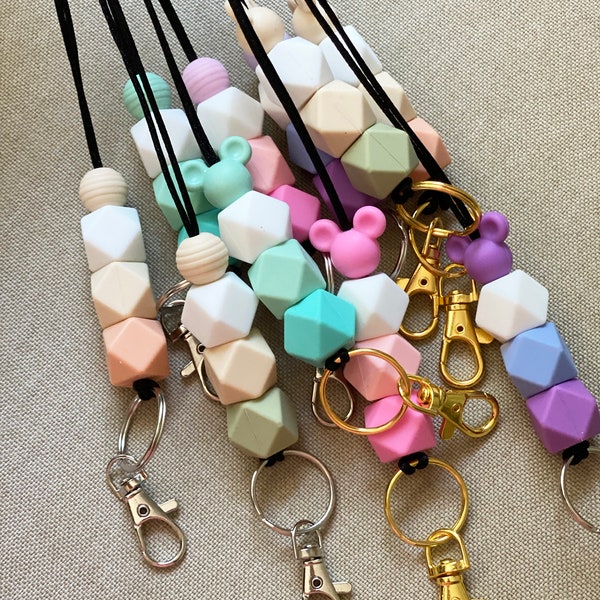 Work Lanyard for ID or Mask - Mickey - Custom Silicone Beads  - Ombre Color Choice Fun - Teacher Back to School - Work and Play