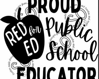 Public School Teacher Shirt Design -Red for Ed Apple  - SVG Cut File  - Easy Custom Shirt