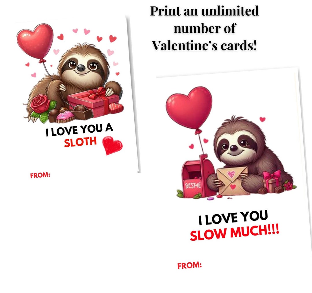 Sloth Valentine Printable Sloth Etsy
