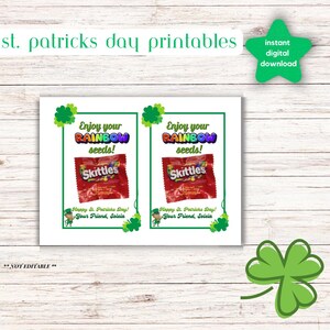 Presente de Dia de São Patrício, Cartão de Sementes de Arco-Íris, Skittles, Porta-Doces para Imprimir para Professores ou Amigos de Crianças, Presentes de Duende, Download Digital