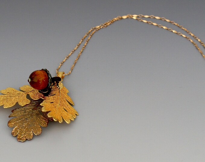 Rowen Gold and Copper Electroplate Oak Leaves With Glass Acorn ON SALE