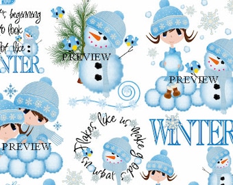 Winter Snowman DIY clipart make your own party favors decorations crafts printables clip art school activity sheets cards Christmas snowmen