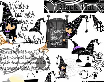 Black Hat witch Society Make your own Halloween party favors invitation secret spook gifts printables treat bags scavenger hunt secret spook