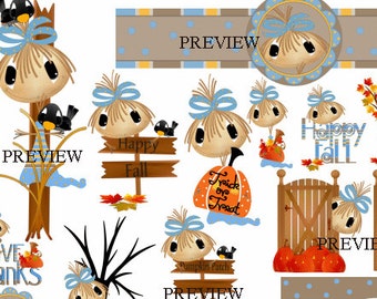 Scarecrow clipart, Cute scarecrow clip art, crows, halloween scarecrow graphics fall, trick or treat clip art Thanksgiving scarecrow clipart