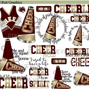 Cheer clipart, MORE COLORS, 50+ graphics, maroon gold cheer clip art, cheerleader graphics, high school cheer clipart, school cheer clip art